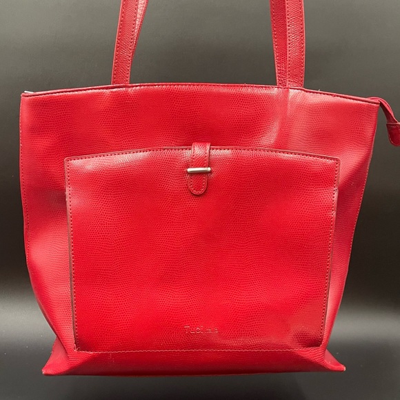 Tuci Italia Red Leather Reptile Embossed Tote - Picture 11 of 14